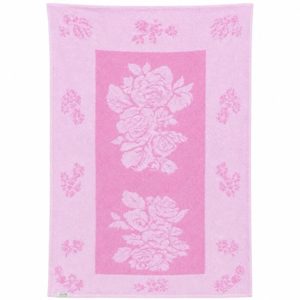 Vtg Cannon Cavalier USA Pink Textured Reverse Color Jacquard Floral Bath Towel